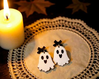 Gespenst Ohrringe | Halloween Ohrringe | Handgefertigte Ohrringe | Holz Ohrringe | Halloween Zubehör | Baumeln Ohrringe | Halloween Schmuck