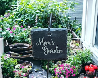 Letrero de jardín grabado a medida • Marcador de jardín de pizarra personalizado • Regalo para mamá • Letrero para plantas grabado con láser • Decoración de jardín para exteriores • Regalo para jardineros