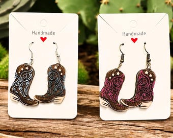 Cowgirl Boot Earring | Western Earring | Engraved Cowgirl Boot Earring | Country Western | Cowboy Boot Earrings | Country Concert Jewelry