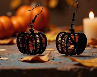 Pumpkin Earrings | Cut Out Pumpkin Earrings | Acrylic Earrings | Acrylic Layered | Halloween Earrings | Seasonal Jewelry | Dangle Earrings