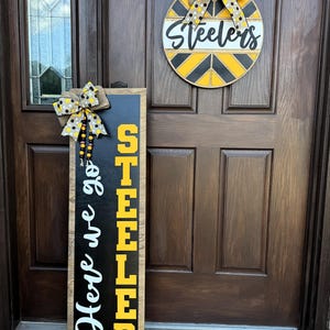 Custom Wood Football Door Hanger and Porch Sign | Pittsburgh Steelers Porch Leaner | Steelers Sign | Steeler Decor | Custom Sports Team Sign