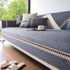 Linen and Cotton Sofa Cover – Four-Season, Non-Slip, Solid Color Protector for Stylish and Cozy Living Room Comfort