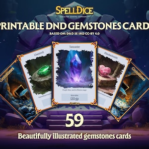 DnD PRINTABLE GEMSTONES CARDS| Uniquely Illustrated | DnD Srd ogl | Dungeons and Dragons 5e | Poker Card Size| English version