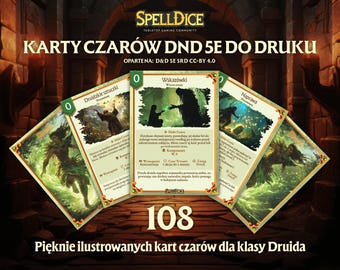 ¡VERSIÓN POLACA! ¡108 cartas de hechizo únicas de la clase Druida bellamente ilustradas digitalmente! Libro de hechizos de D&D 5e dnd srd watch