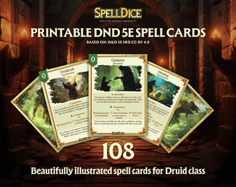 Cartas de hechizos de D&D - Clase Druida: 108 cartas para Dungeons and Dragons SRD 5.1