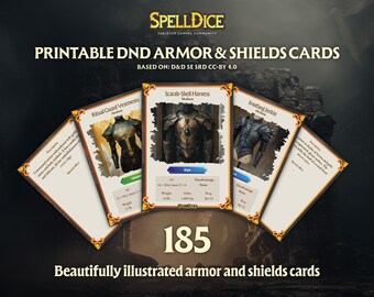 CARTAS de armadura imprimibles de D&D | Combinación perfecta con tus cartas de hechizo | Ilustraciones únicas | Dungeons and Dragons | Tamaño carta de póker | Inglés | D&D