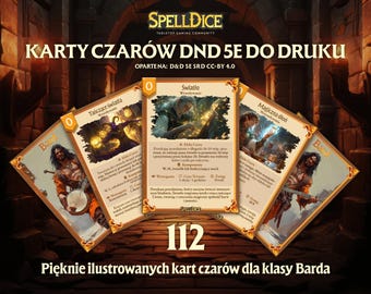 ¡VERSIÓN POLACA! ¡112 cartas de hechizo únicas de la clase Bardo digitalmente bellamente ilustradas! DnD 5e 2014-2024