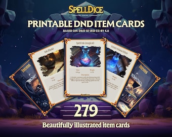 ¡PACK de Cartas de Tesoro de DnD 5e imprimibles! | Mazo de Botín de Fantasía para RPGs de Mesa. ¡Objetos, Monedas y Gemas!