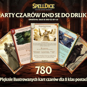 Langue polonaise ! CARTES DE SORTS IMPRIMABLES D&D | Ensemble illustré de manière unique | DnD 2014-2024| Donjons et Dragons SrD 5.1|  Cartes de sorts |
