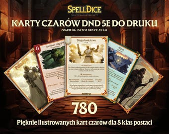 ¡Idioma polaco! CARTAS DE HECHIZOS IMPRIMIBLES de DnD | Paquete con ilustraciones únicas | DnD 2014-2024 | Dungeons and Dragons SrD 5.1 | Cartas de Hechizos |