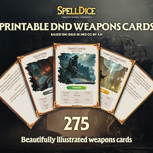 DnD afdrukbare wapenkaarten | Perfecte match voor je spreukkaarten | Uniek geïllustreerd | Dungeons and Dragons | Pokerkaartformaat | Engels | D&D