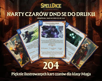 ¡Versión polaca! ¡204 cartas de hechizos únicas de mago bellamente ilustradas digitalmente para que tus aventuras sean aún más emocionantes! ¡Listo para imprimir!