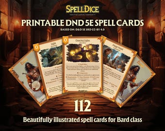 ¡112 cartas de hechizo únicas de la clase Bardo digitalmente bellamente ilustradas! Versión en inglés