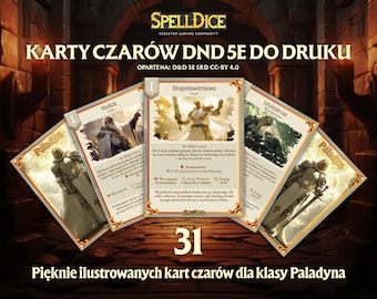 ¡VERSIÓN POLACA! ¡31 cartas de hechizo únicas de Paladín bellamente ilustradas digitalmente! ¡Dnd srd watch Tamaño póquer! DND 5E DnD