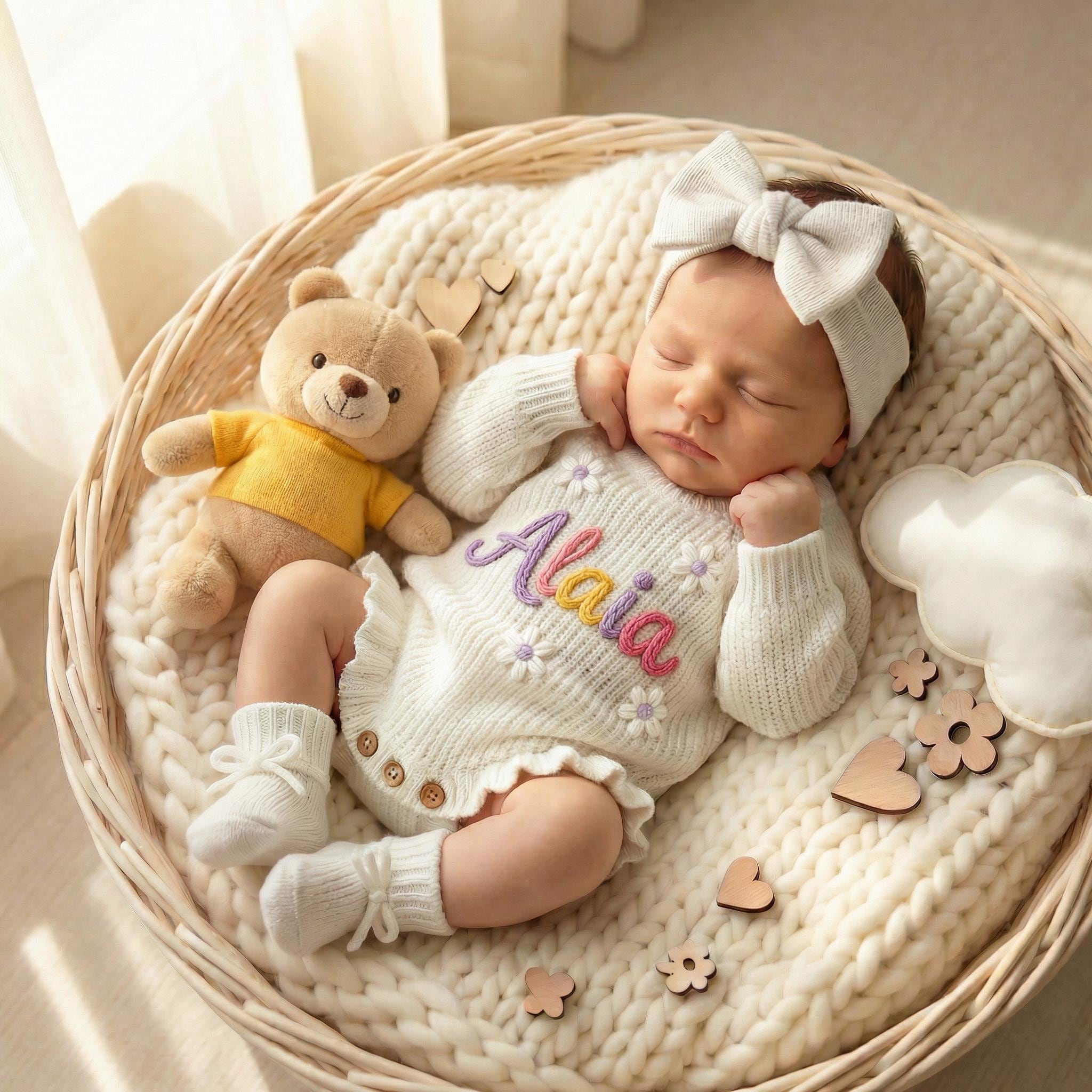 Discover Custom Hand-Embroidered Baby Romper, Heirloom Keepsake Coming Home Outfit