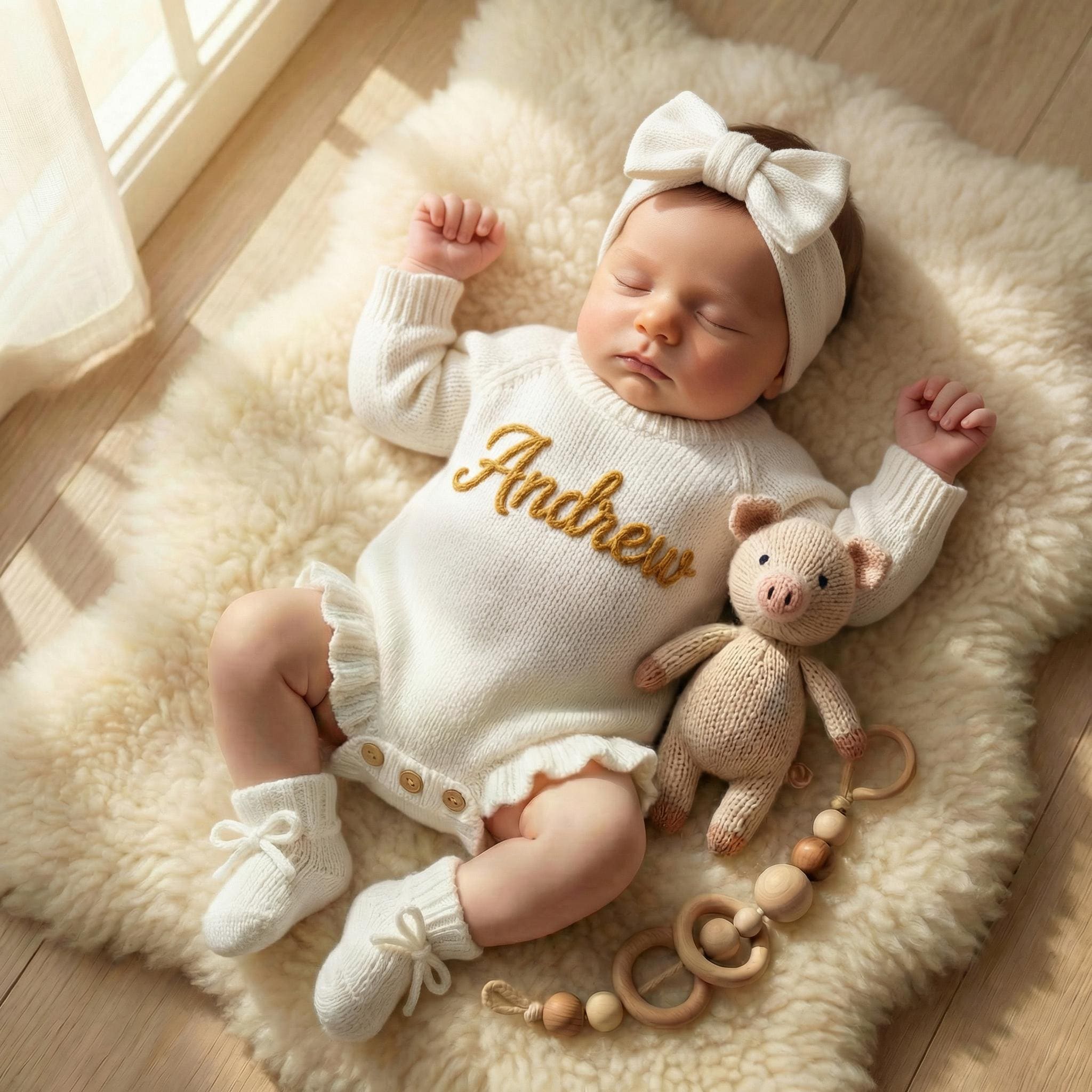 Discover Custom Hand Embroidered Name Baby Romper Set,Custom Newborn Coming Home Outfit