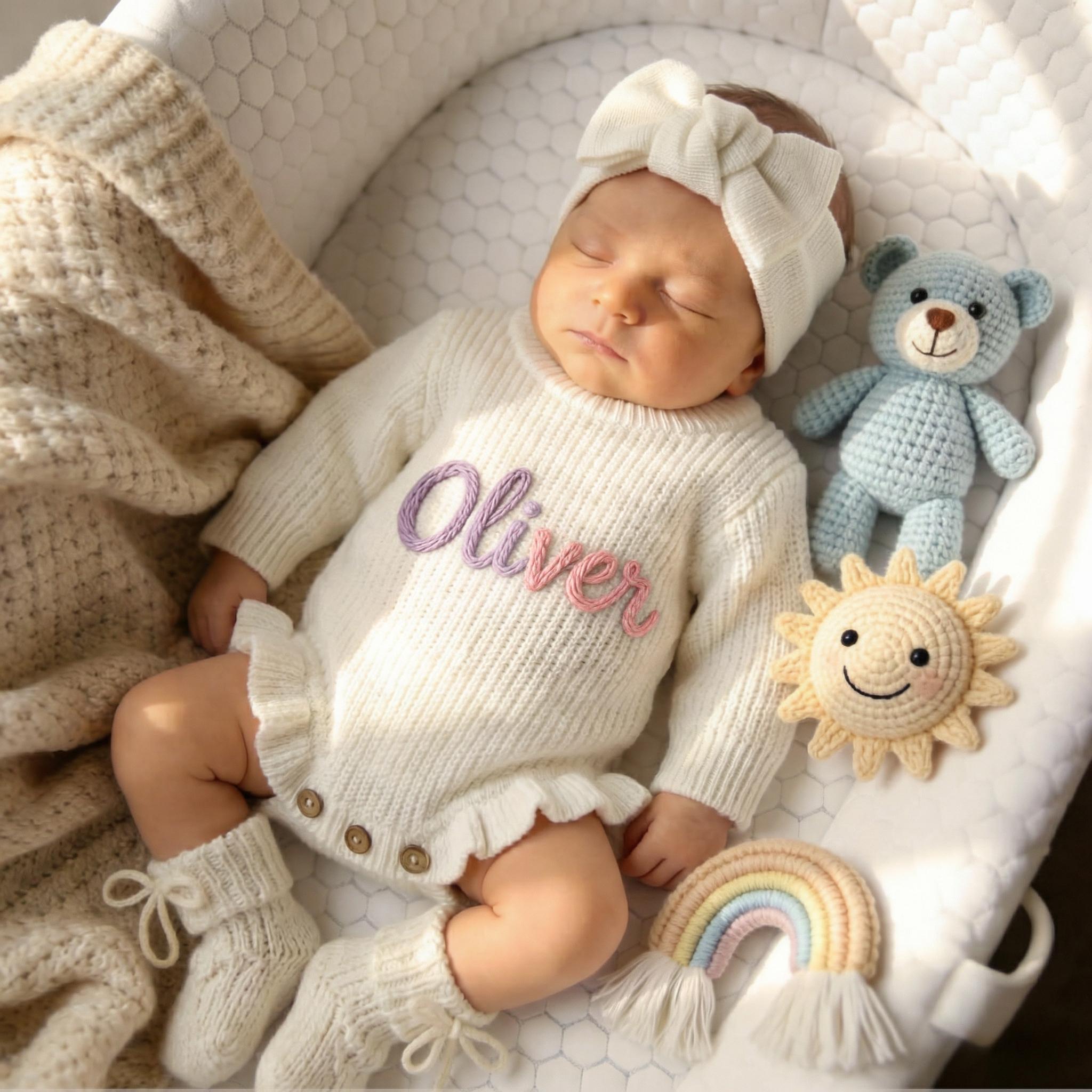 Custom Hand-embroidered Baby Romper, Personalized Name Outfit, Heirloom ...