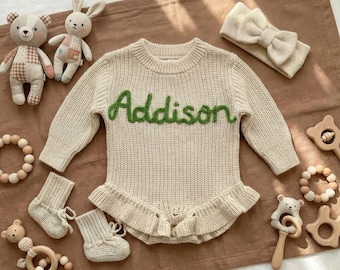 Custom Hand-Embroidered Baby Romper, Heirloom Keepsake Coming Home Outfit