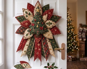 Christmas Quilted Door Hanger Kit,Door Hanger DIY Kit,DIY Patchwork Wreath Kit for Beginner,Holiday Sewing Craft Kit,Crafter Christmas Gifts