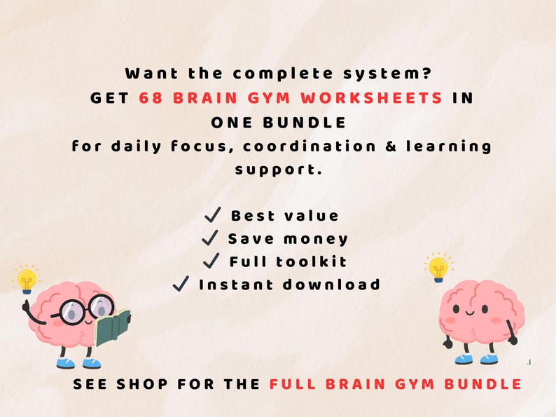 Brain Gym Focus & Attention Worksheets | ADHD Printable Activities - Etsy