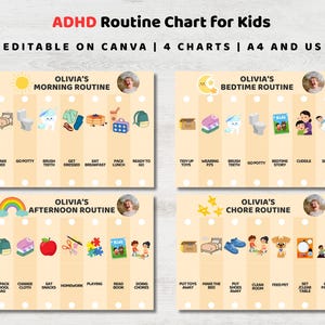 Personalized Kids Routine Chart with Photo | Custom Visual Schedule for ADHD Autism | Morning Bedtime Flip Chart | Editable Canva Template