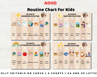 ADHD Visual Schedule for Kids, Morning & Bedtime Routine Flip Chart, Executive Functioning Tool, Toddler Chore Chart, Editable Canva Templat