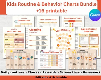 ADHD Routine Chart for Kids, Visual Schedule, Daily Routine Chart, Kids Behavior Chart, Editable Reward Chart, Bedtime Routine