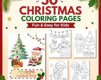 Christmas Coloring Book for Kids, 50 Printable Xmas Activities, Santa Reindeer Snowman, Preschool Holiday PDF (Digital Download)