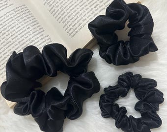 Black Satin Scrunchies | Available in 3 Sizes