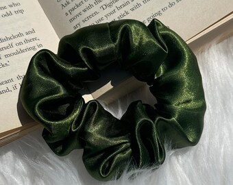 Olive Green Satin Scrunchie