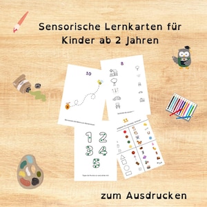 Montessori Sensorische Lernkarten -| Druckvorlage für Kinder - Bonus: 2 Seiten Blitzaufgaben für unterwegs