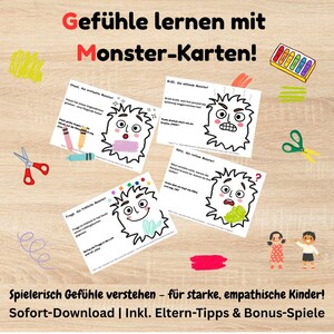 Gefühle-Monster Karten – Ausmalbare Lernkarten für Kinder ab 2 Jahren – inkl. Eltern-Tipps & Spielen - zum Ausdrucken