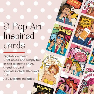 Cartão Pop Art, Cartões de Aniversário Pop Art Ousados | Cartões de Saudação Engraçados para Imprimir | Download Digital A5 | Cartão Estilo Quadrinho Retrô | Download Instantâneo