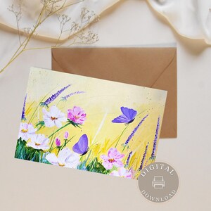 Design de cartão, imprimir cartão de aniversário, cartão de aniversário de borboleta, cartões dobráveis, imprimir em casa, 5x7, cartões feitos à mão, Lavanda em flor digital