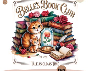 Belle's Book Club PNG: Cats & Books Digital Download