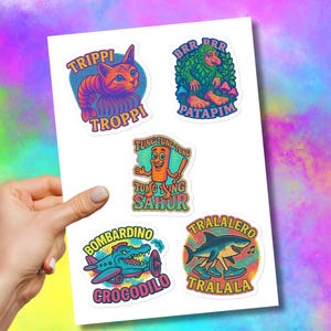 Italian Brainrot Sticker sheet, Bombardino Crocodilo, Tung Tung Tung Sahur, Trippi Troppi, Brr Brr Patapim, Tralalero Tralala