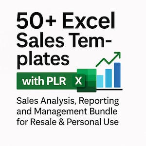 Más de 50 plantillas de ventas de Excel con PLR: paquete de análisis, informes y gestión de ventas para reventa y uso personal.