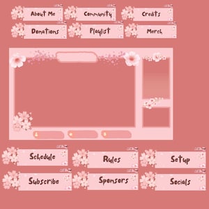 Cherry Blossom Twitch Overlay and Pannels|Cute|Flowers|Pink|