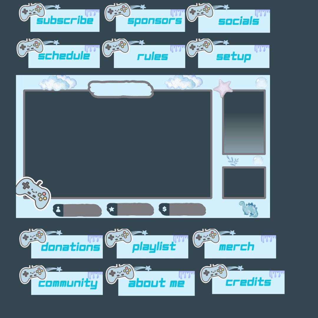 Pastel Blue Game Controller Twitch Overlay and Panels - Etsy