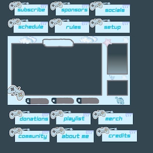 Pastel Blue Game Controller Twitch Overlay and Pannels|Blue|Pastel|Twitch|