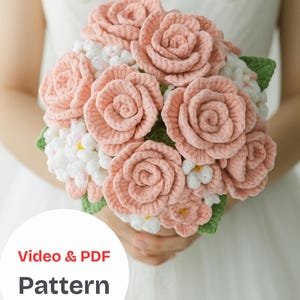 Crochet Rose Wedding Bouquet Pattern Video PDF Tutorial, Crochet Wedding Bouquet Pattern Bundle, Crochet Rose Bouquet Pattern, Rose Wedding