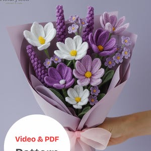 Lavendel Tulpe Blumenstrauß Muster häkeln Video Tutorial, Tulpe Blumenstrauß häkeln Muster Video, Tulpe Lavendel häkeln Muster,PDF