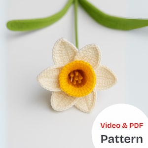 Crochet Narcissus Flower Pattern Video PDF, Crochet Flower Bouquet Pattern Video, Easy follow, knit Narcissus Flower Pattern, Crochet Flower