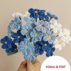 Videotutorial y PDF del patrón Nomeolvides de crochet, Videotutorial del patrón de ramo de flores de crochet, Patrón de flores de crochet, Margarita de crochet, Girasol de crochet