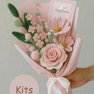 かぎ針編みのバラの花束のパターンのビデオチュートリアルとPDF、かぎ針編みの花束のパターンのビデオ、かぎ針編みの花のパターン、ウェディングフラワー