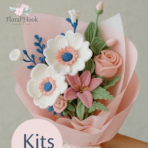Crochet Lily Flower Bouquet Pattern Video PDF Tutorial, Häkelblumenstrauß-Muster, Häkelblumenmuster, Häkelblumenstrauß-Muster