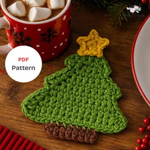 Crochet Christmas Tree Coaster Home Decoration Pattern: Easy Beginner PDF Step by Step