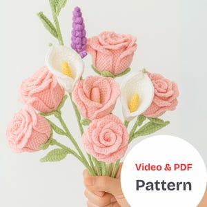 Crochet Rose Flower Bouquet Pattern Video Tutorial & PDF, Crochet Rose Flower Bouquet Pattern Video , Crochet Flower Pattern, Wedding Flower