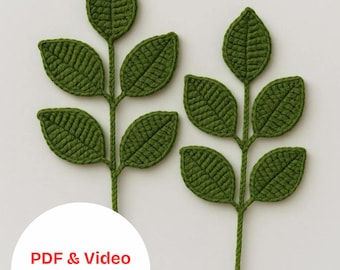 Crochet Leaf Pattern Video Tutorial & PDF, Crochet Flower Leaf Bouquet Pattern Video , Crochet Flower Pattern, Crochet Leaf, Leaf Pattern