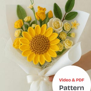 Sonnenblumenstrauß Häkelanleitung Video Anleitung & PDF, Häkelblumenstrauß-Muster Video, Häkelblumenmuster, Hochzeits-Blumen-Bundle